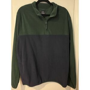 J. Crew 1/4 Zip Up Fleece Sweatshirt Mens XXL Blue Green Side Pocket Long Sleeve